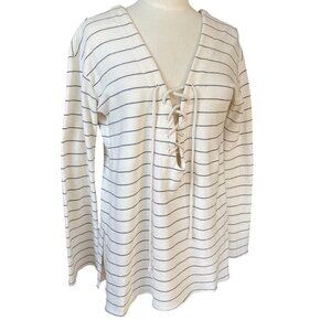 Truly Madly Deeply Striped Lace-Up Sweatshirt Oversized Nautical Coastal Beach-S
